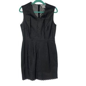 Newport News Styleworks Leather Sheath Dress sz 8 Vintage Short Black Laser Cut